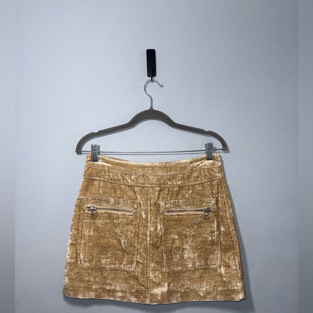 Free People Dust to Dust crushed velvet mini tan skirt size 6 EUC feminine chic
